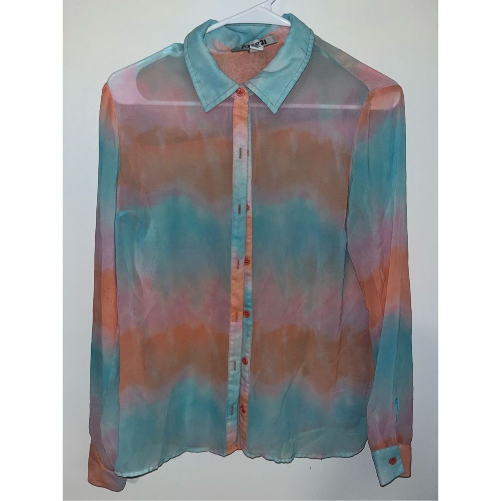 Multicolor Sheer Button Up Blouse - Size Medium
